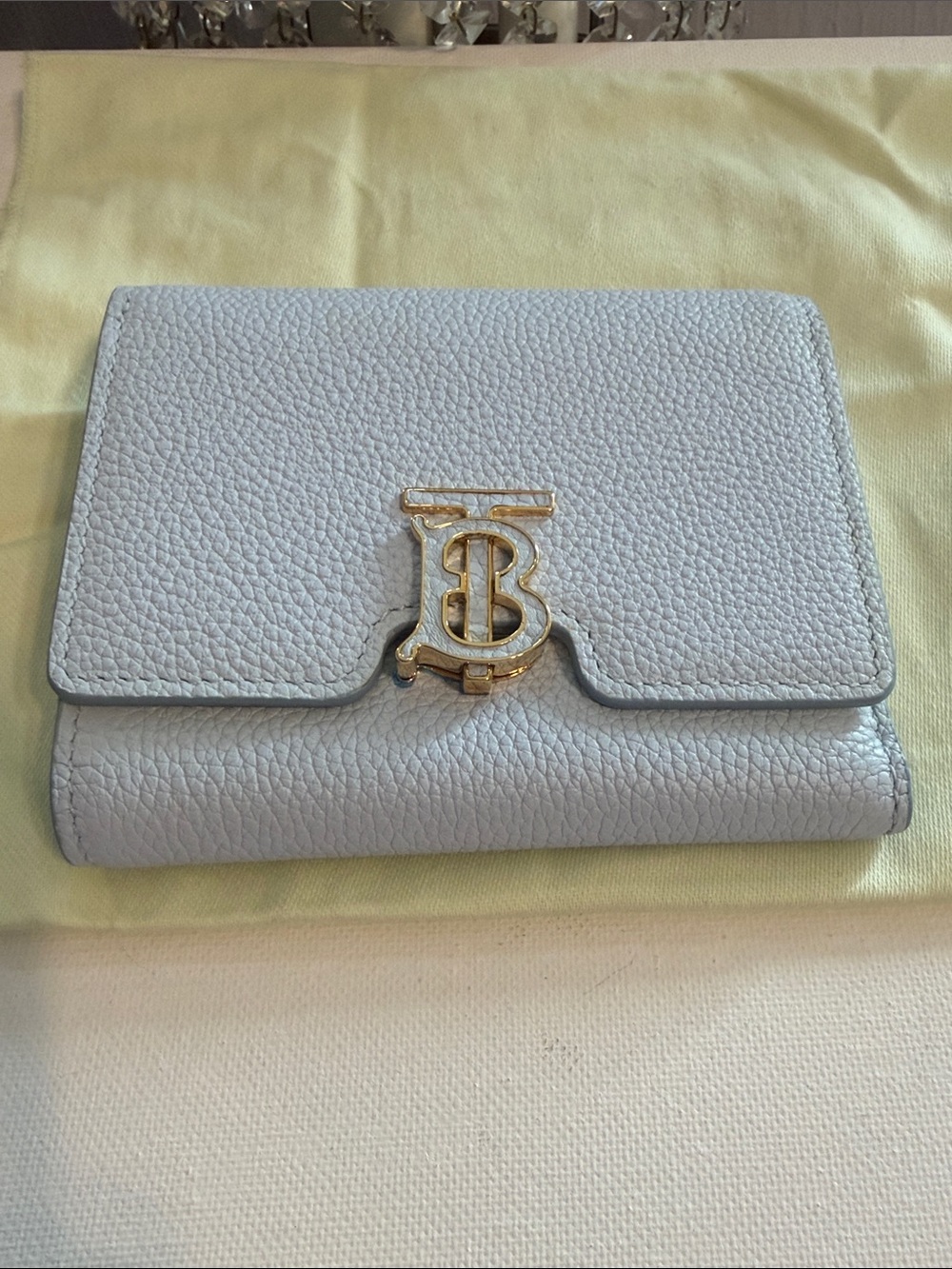 Burberry Pale Blue TB Monogram Folding Leather Wallet NWOT